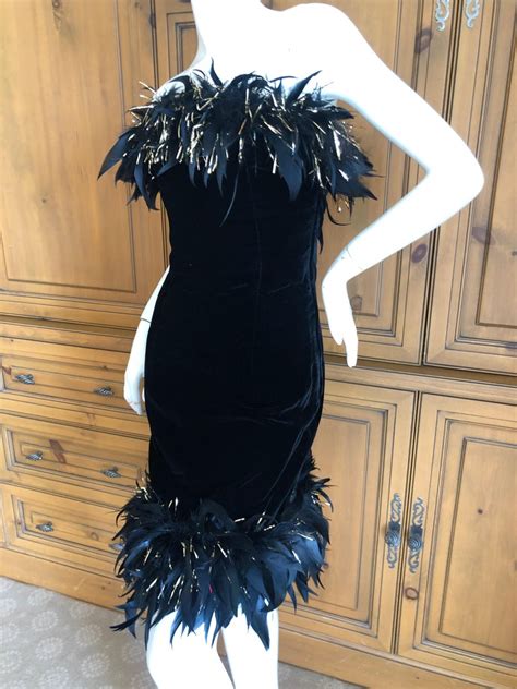 ysl black feather dress